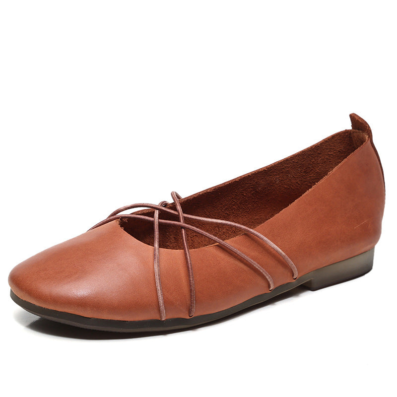 Women's Waxing Cowhide Flat Dancing Elastic Band Casual Shoes