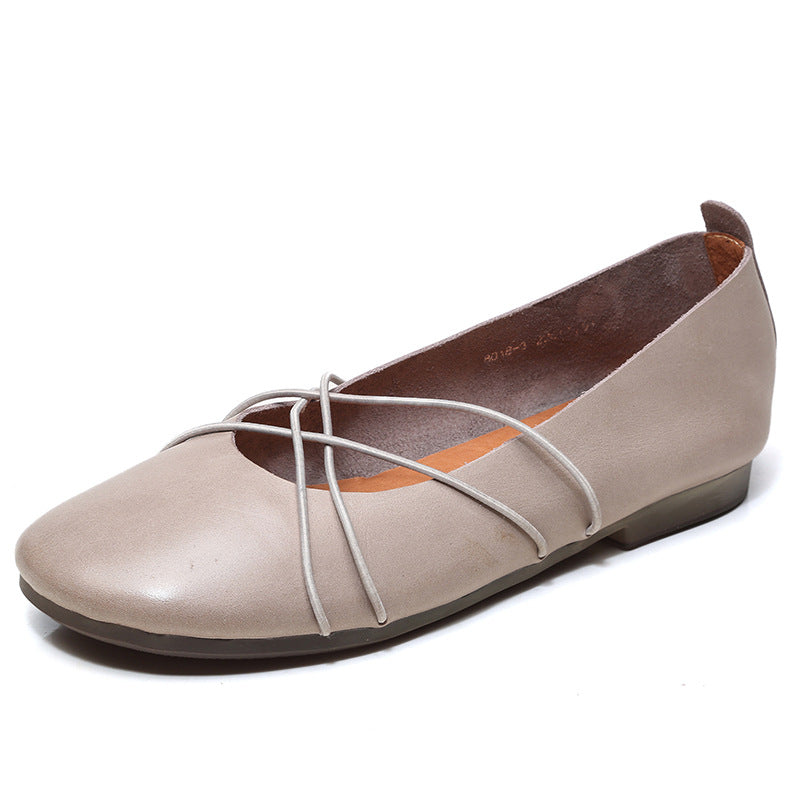 Women's Waxing Cowhide Flat Dancing Elastic Band Casual Shoes
