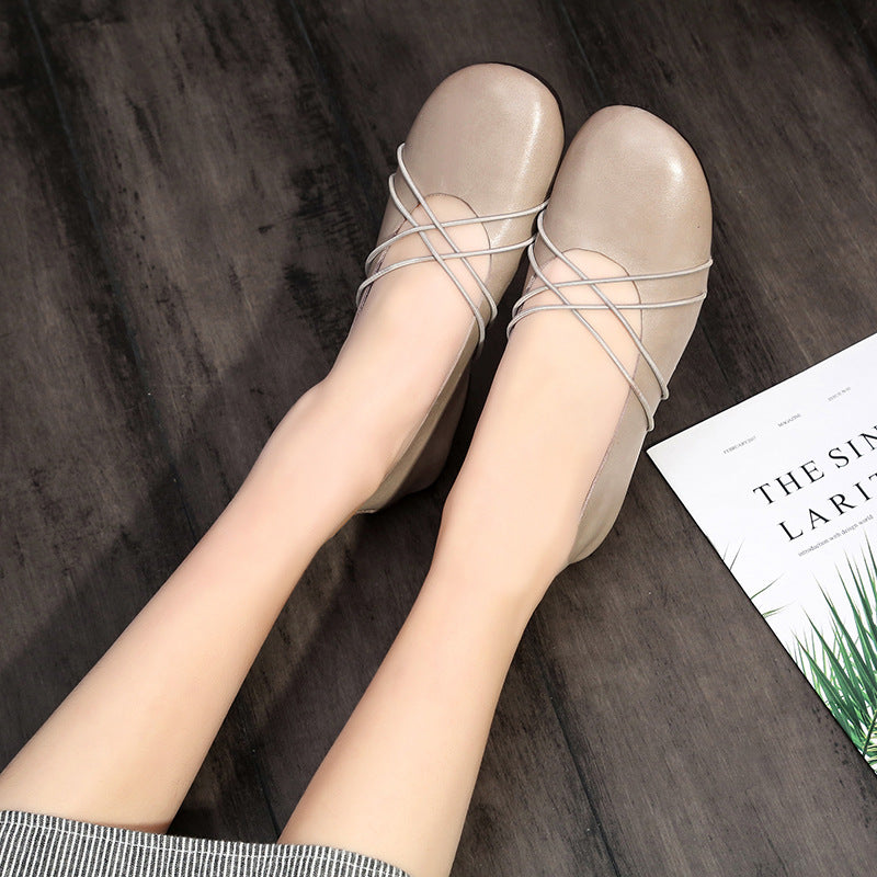 Women's Waxing Cowhide Flat Dancing Elastic Band Casual Shoes