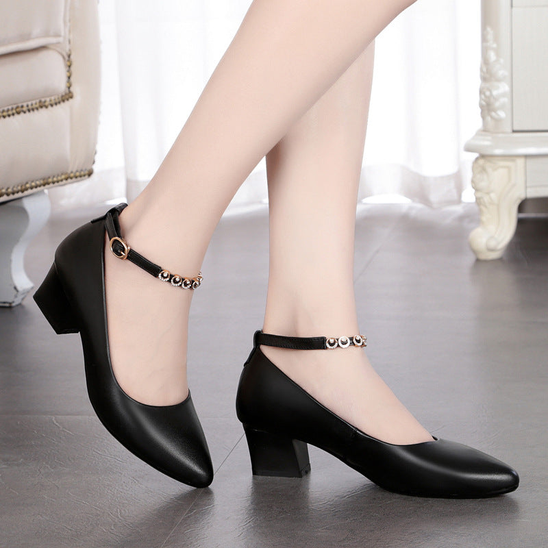 Women's Mid Thick Soft Bottom Buckle Rhinestone Casual Shoes