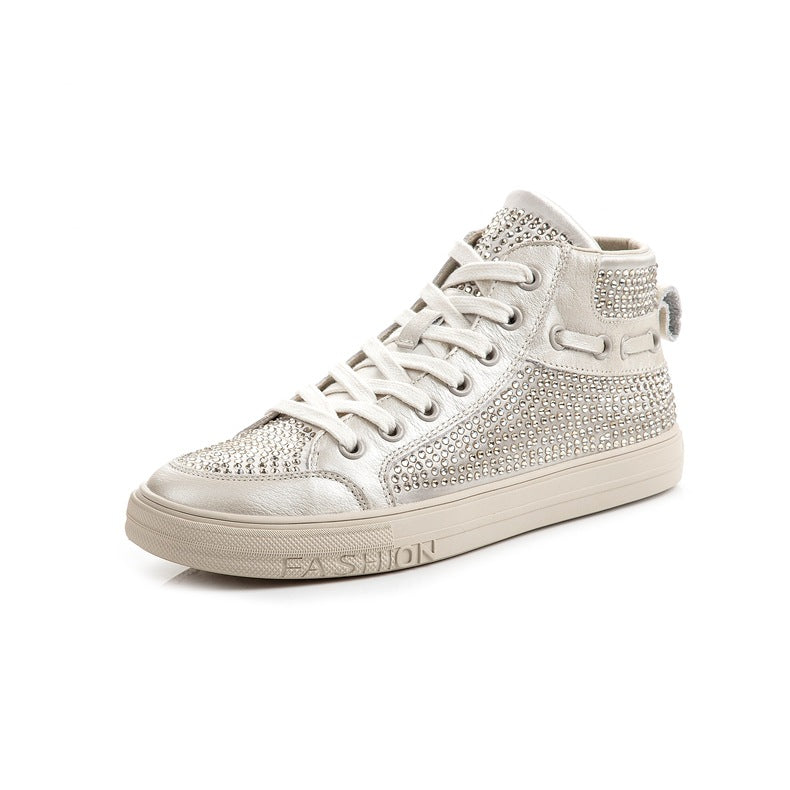 Women's Autumn Cowhide Easy Wear Rhinestone Soft Casual Shoes