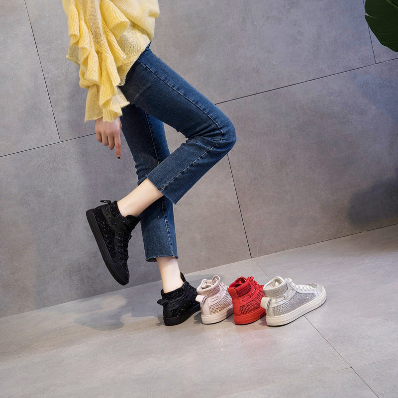 Women's Autumn Cowhide Easy Wear Rhinestone Soft Casual Shoes