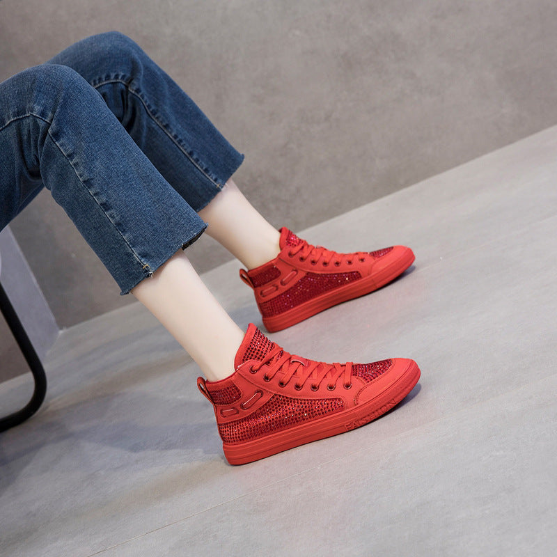 Women's Autumn Cowhide Easy Wear Rhinestone Soft Casual Shoes