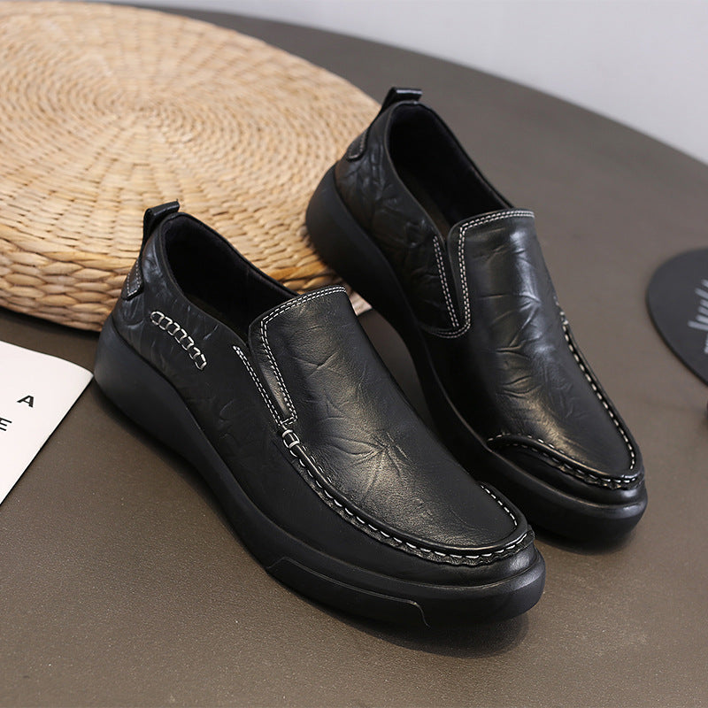 Men's Winter First Layer Cowhide Hand Grip Pattern Slip-on Comfortable Sneakers