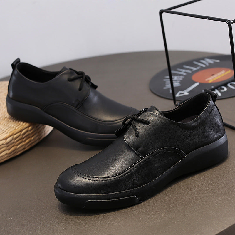Men's Business Comfortable First Layer Cowhide Platform Flat Heels