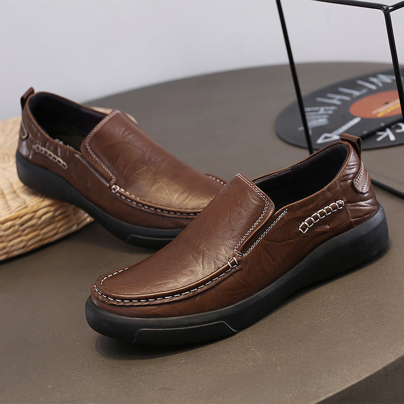 Men's Winter First Layer Cowhide Hand Grip Pattern Slip-on Comfortable Sneakers