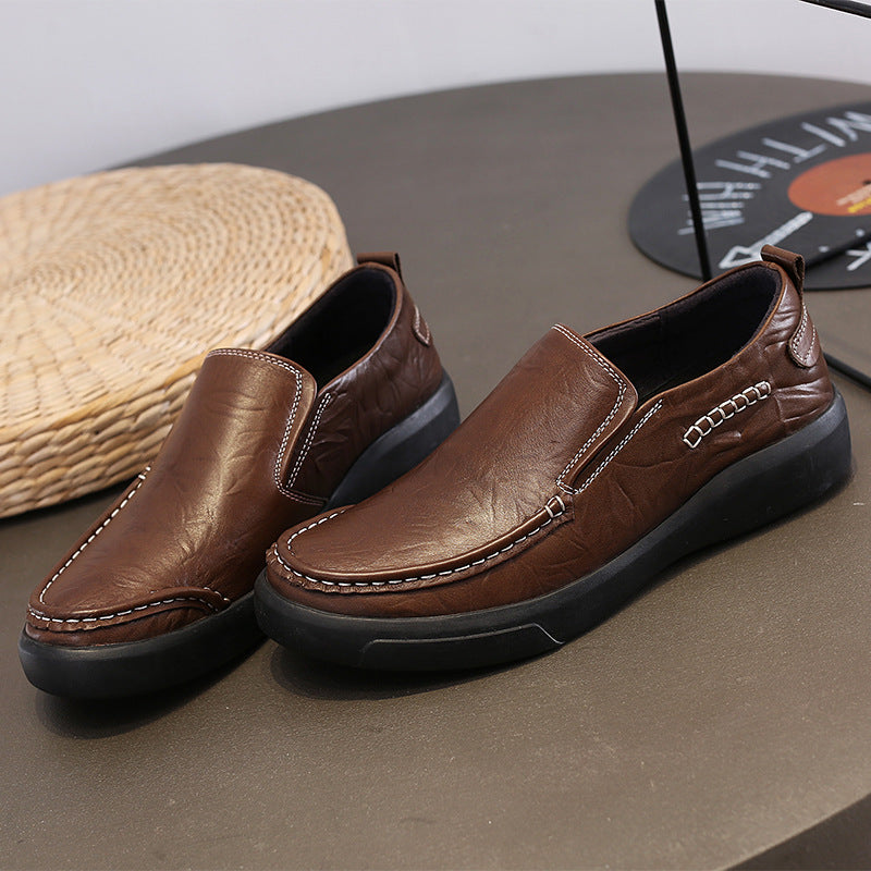 Men's Winter First Layer Cowhide Hand Grip Pattern Slip-on Comfortable Sneakers