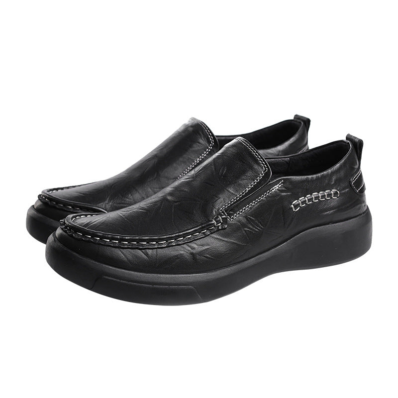 Men's Winter First Layer Cowhide Hand Grip Pattern Slip-on Comfortable Sneakers
