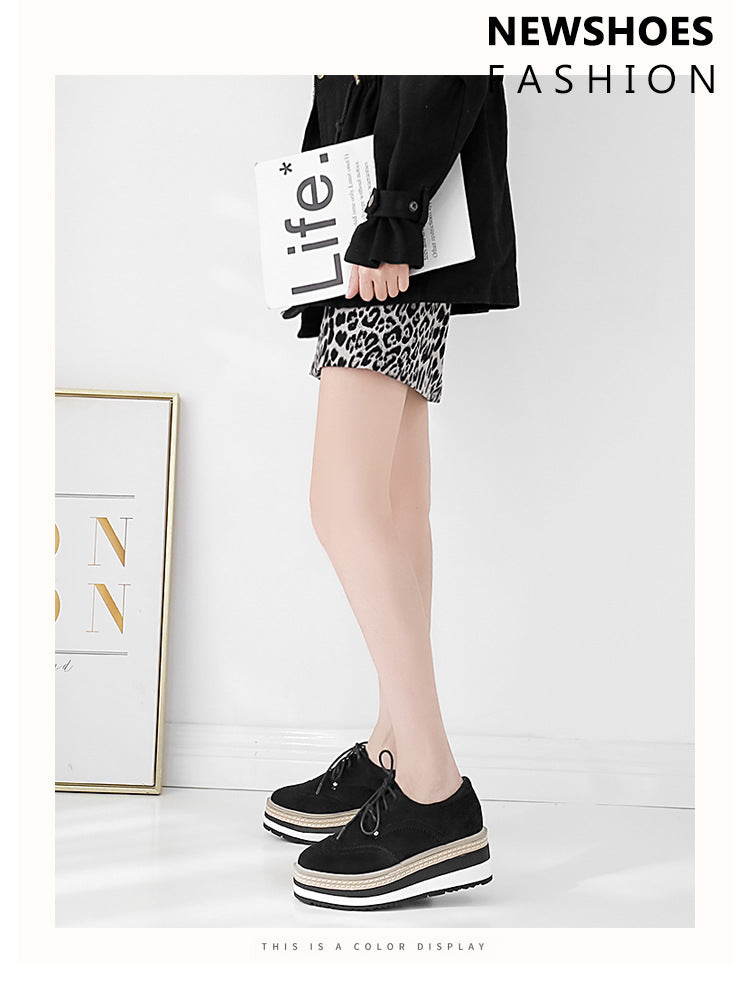 Women's Suede Striped Platform Round Toe Wedge Casual Shoes