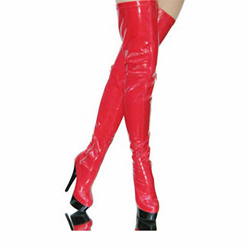Women's Black Patent Cylinder High Steel Tube Boots