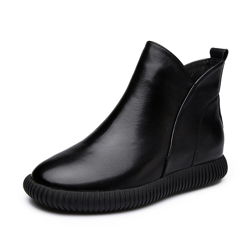 Women's Zipper Sleeve Top Layer Cowhide Martin Boots