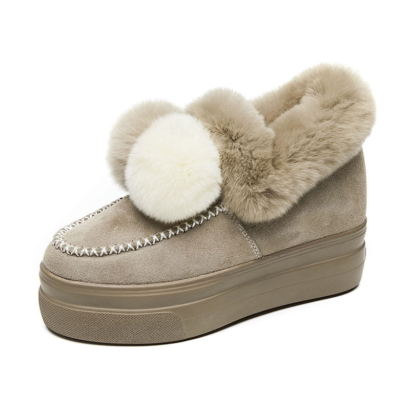 Women's Winter Fluffy Genuine Platform Height Increasing Casual Shoes