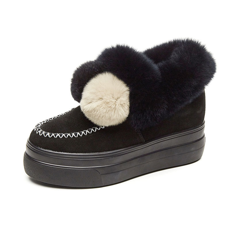 Women's Winter Fluffy Genuine Platform Height Increasing Casual Shoes