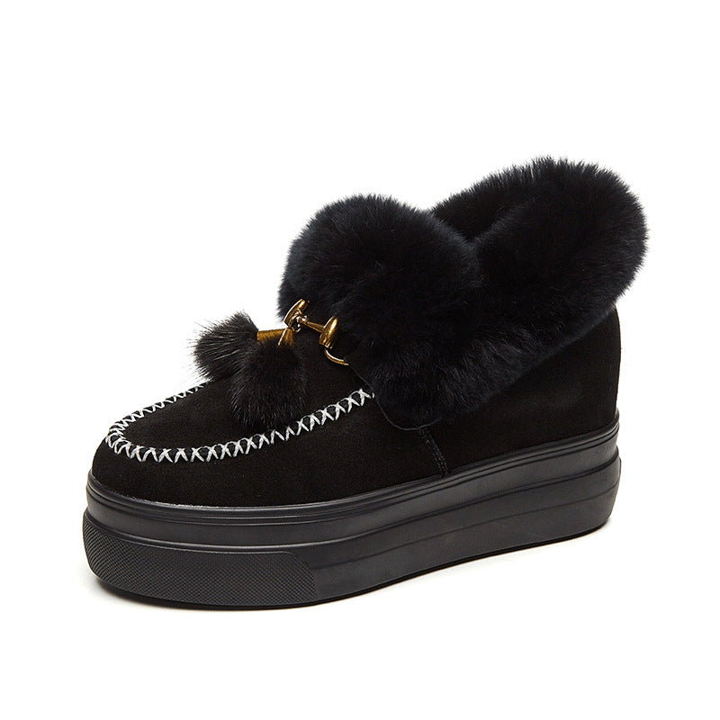 Women's Winter Fluffy Genuine Platform Height Increasing Casual Shoes