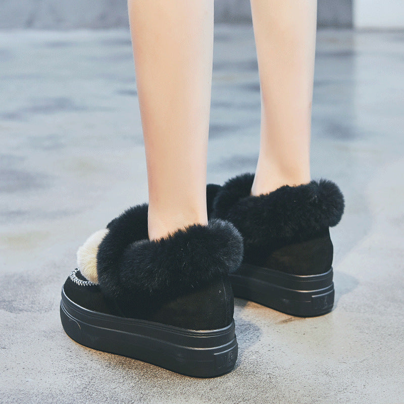 Women's Winter Fluffy Genuine Platform Height Increasing Casual Shoes