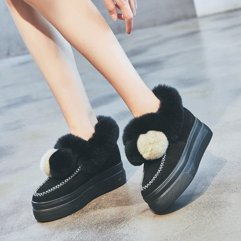 Women's Winter Fluffy Genuine Platform Height Increasing Casual Shoes