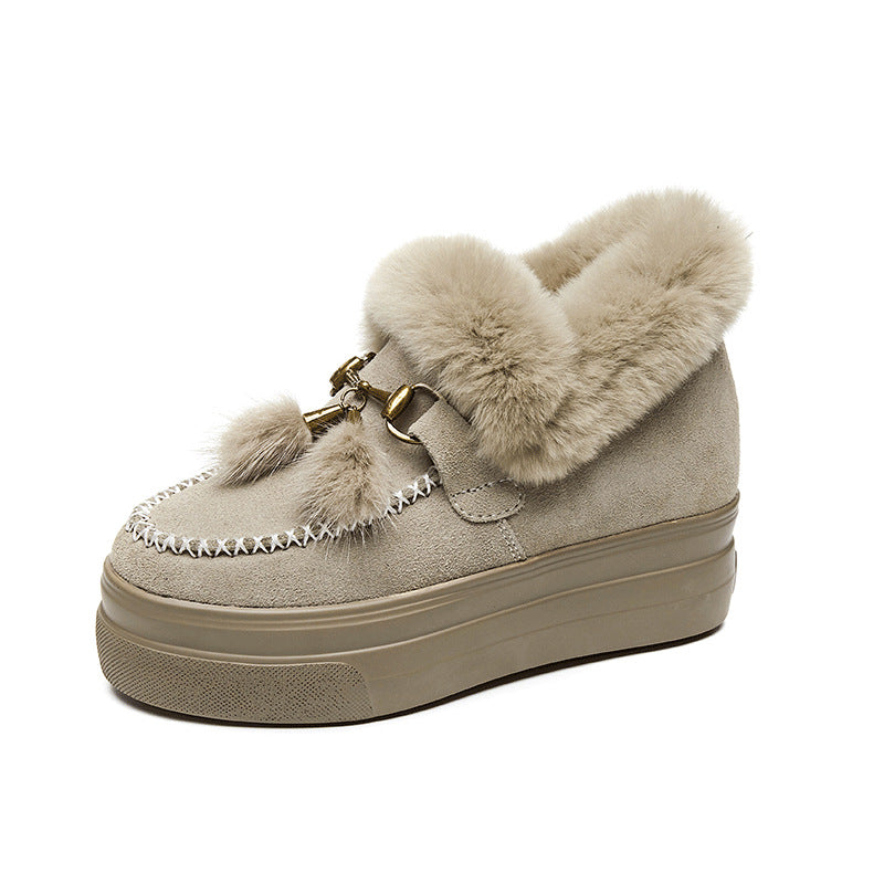 Women's Winter Fluffy Genuine Platform Height Increasing Casual Shoes