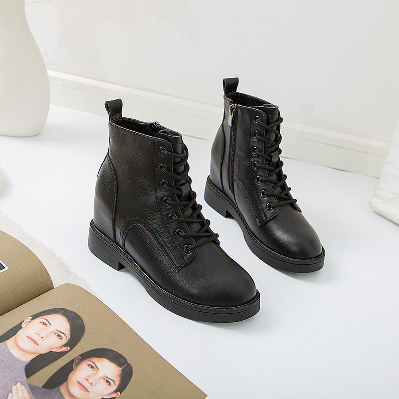 Women's Increasing Martin Female Lace Up Chunky Ankle Thick-soled Boots