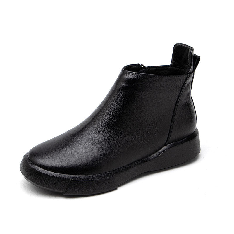 Women's Fleece Lining Thickened Handmade Cowhide Martin Round Boots