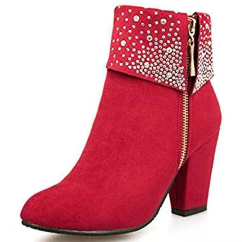 Women's Round Toe Side Zipper High Black Boots