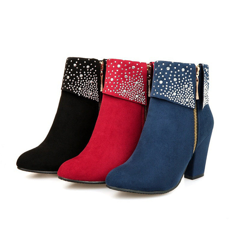 Women's Round Toe Side Zipper High Black Boots