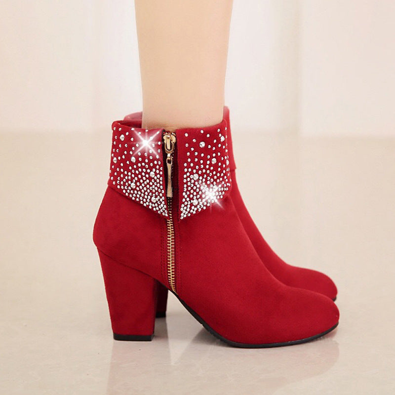 Women's Round Toe Side Zipper High Black Boots