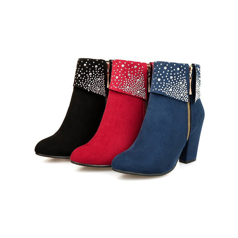 Women's Round Toe Side Zipper High Black Boots