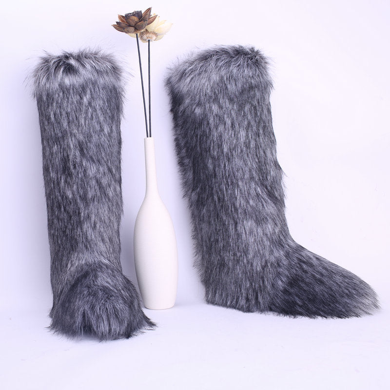 Women's School Long Tube Fox Fur Plush Snow Boots