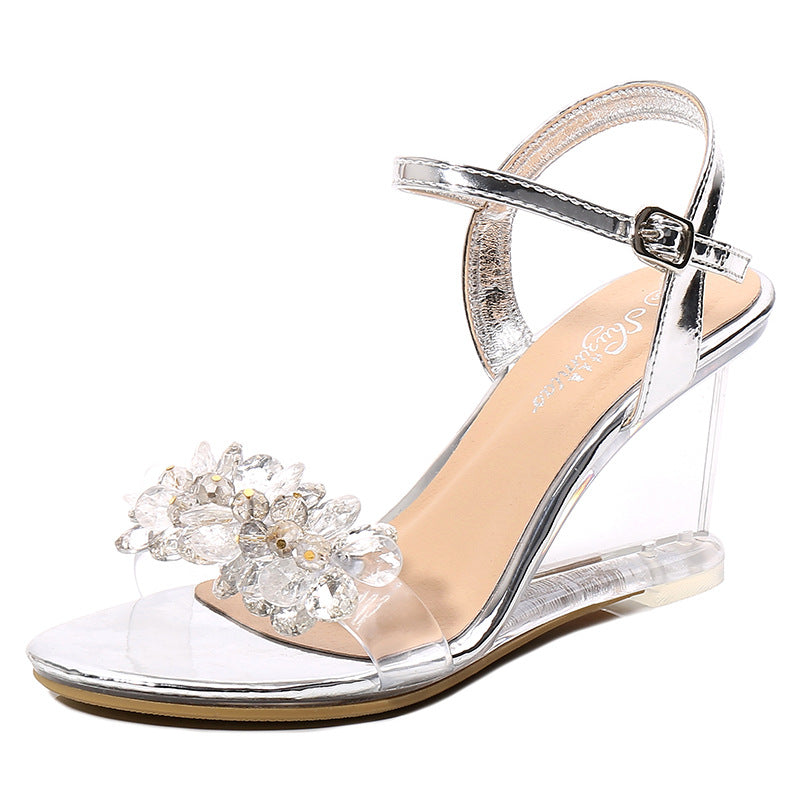 Women's Korean Summer Crystal Transparent High Rhinestone Sandals