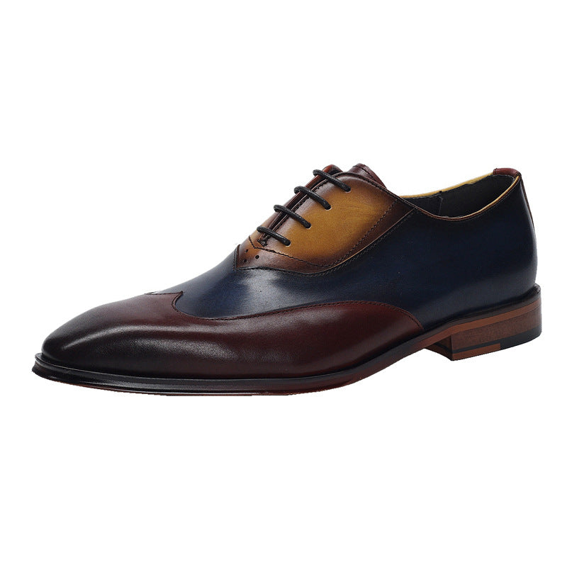 Men's Retro Color Matching Business Formal Size Leather Shoes