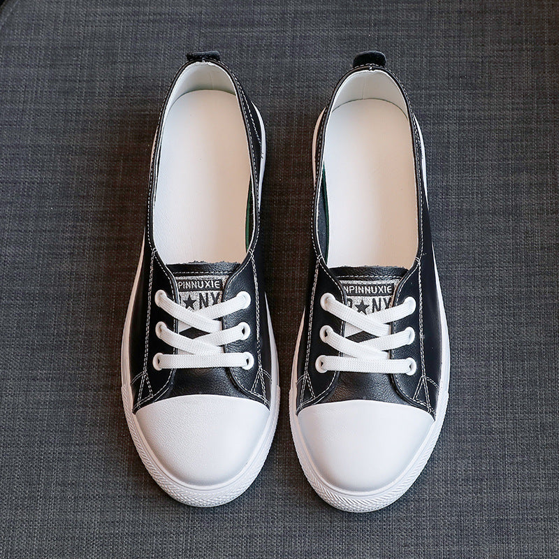 Women's Layer Cowhide Comfortable Versatile White Western Style Spring Four Tide Women's Casual Shoes