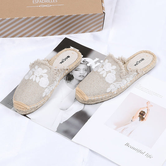 Women's Closed Toe Cotton Holiday Outdoor Embroidered Ethnic Slippers