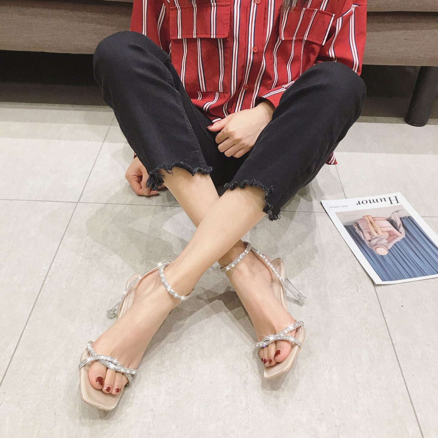 Women's Toe Stiletto Summer Stylish Rhinestone Girly Sandals