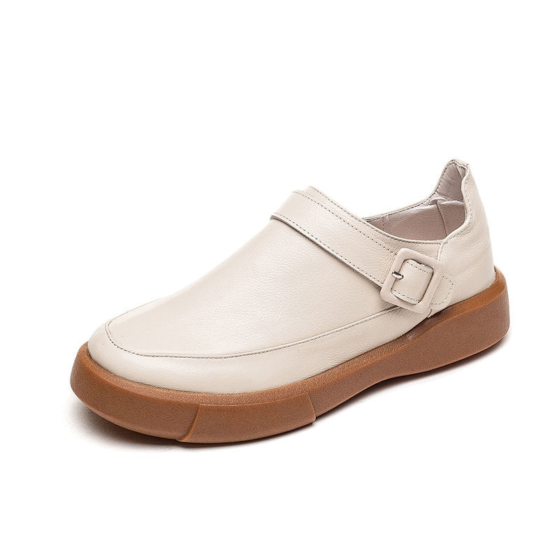Women's Round Head Top Layer Cowhide Casual Shoes
