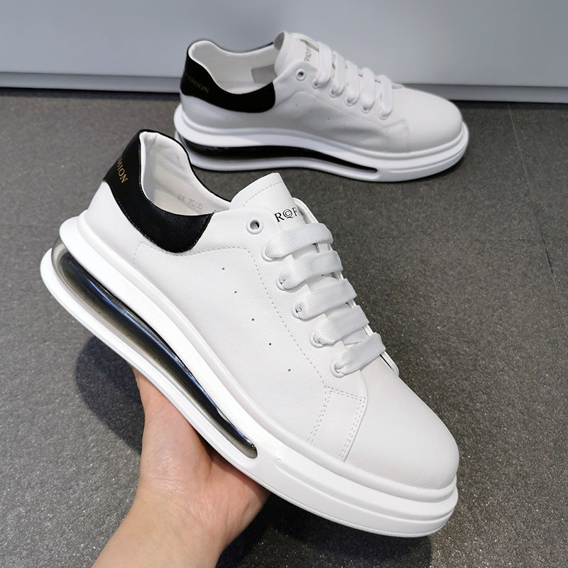 Men's Bottom Cowhide White Breathable Air Cushion Casual Shoes