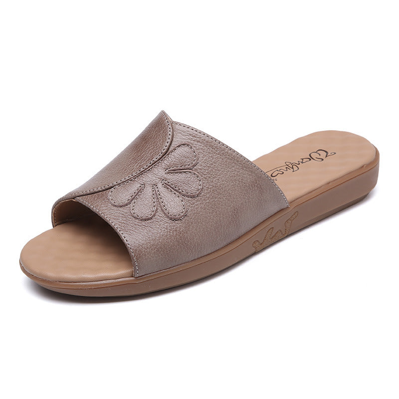 Women's Mom Genuine Flat Elderly For Outer Sandals
