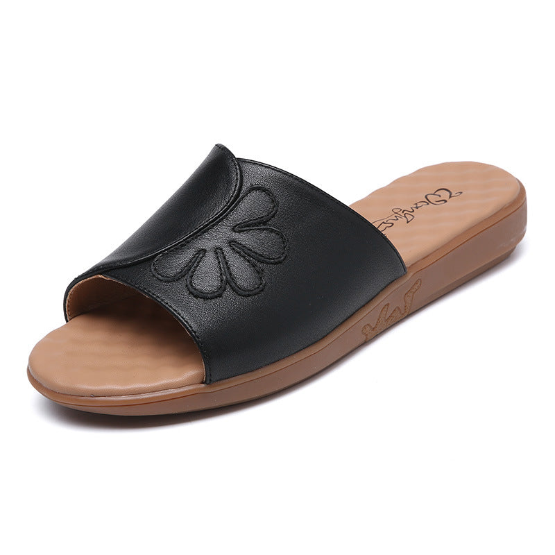 Women's Mom Genuine Flat Elderly For Outer Sandals