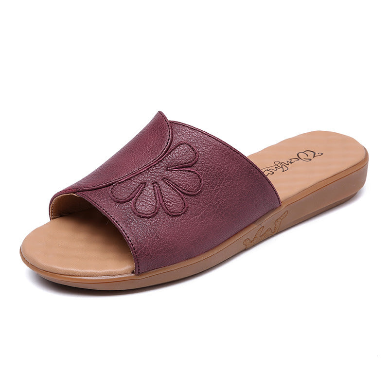 Women's Mom Genuine Flat Elderly For Outer Sandals