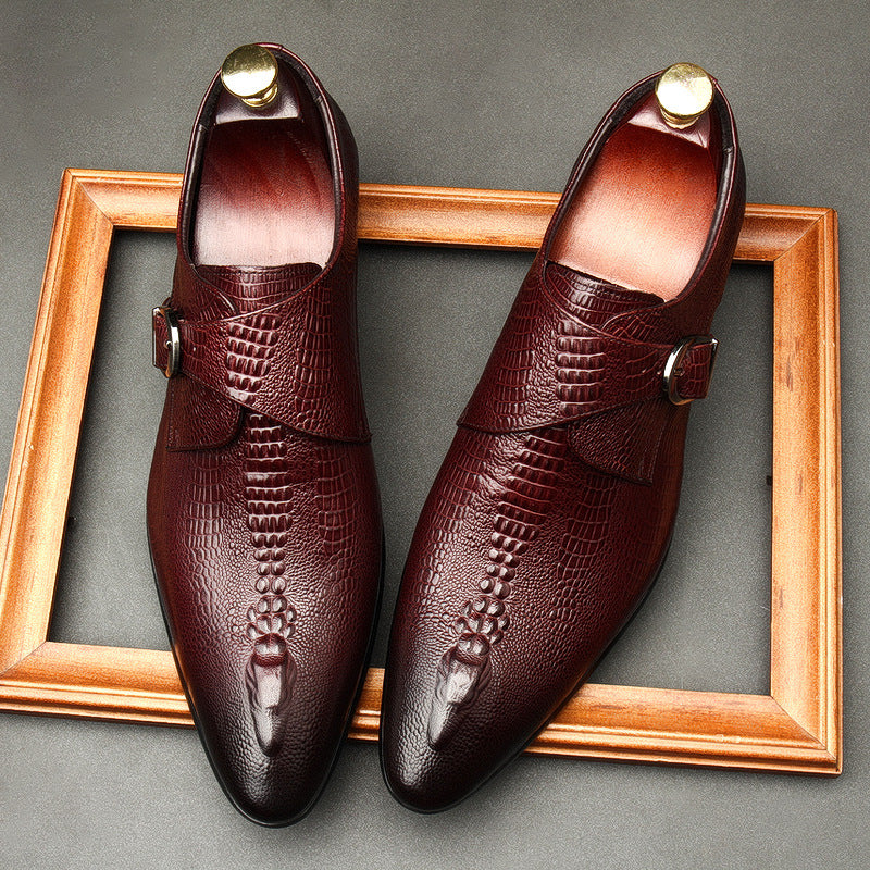 Men's Formal Wear British Korean Crocodile Pattern Leather Shoes