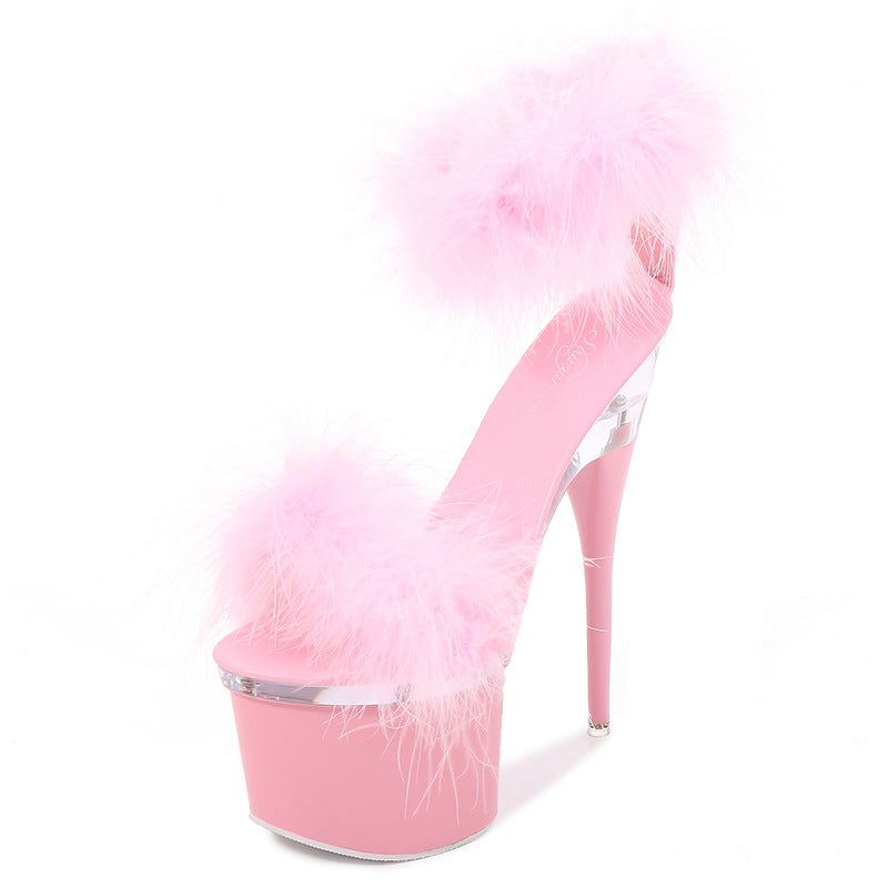 Women's High Chunky Summer Waterproof Platform Furry Heels