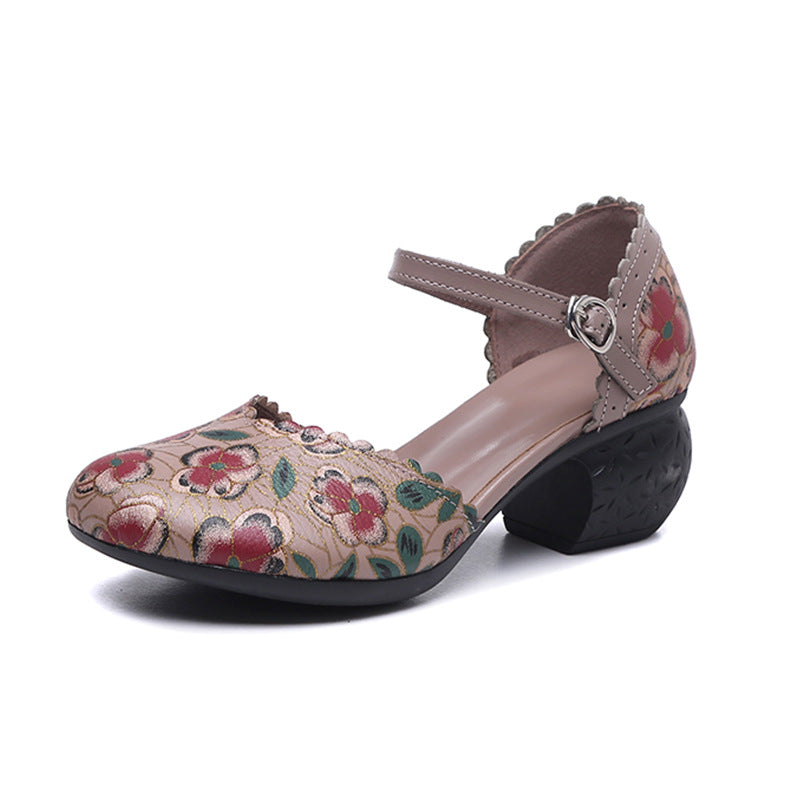 Women's Style Summer Low-cut Chunky Pigskin Printed Women's Shoes