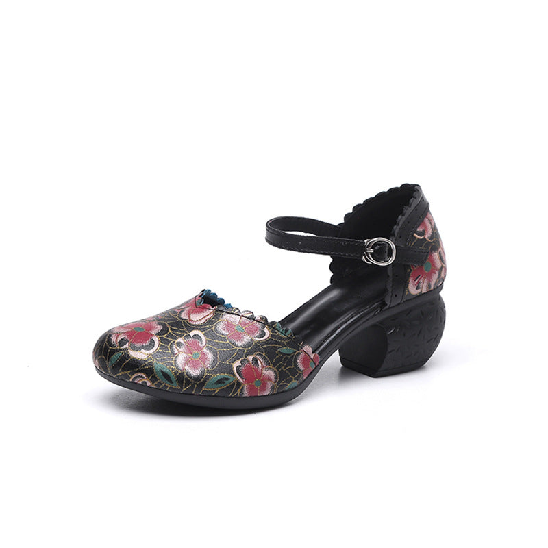 Women's Style Summer Low-cut Chunky Pigskin Printed Women's Shoes