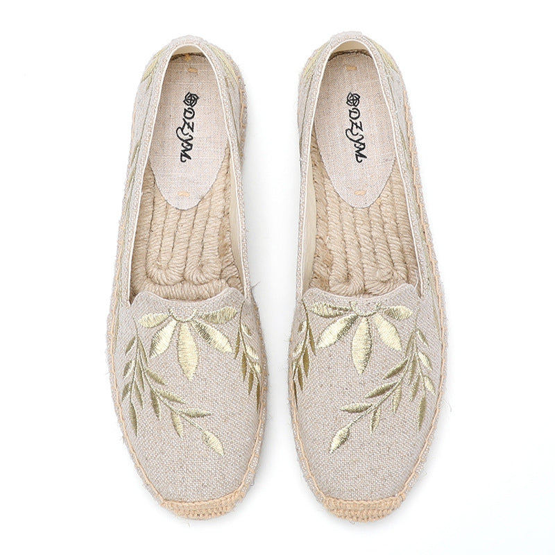 Women's Embroidered Fashionable Flat Versatile Slip-on Fisherman Casual Shoes