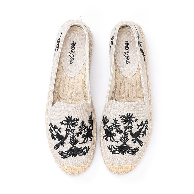 Women's Embroidered Fashionable Flat Versatile Slip-on Fisherman Casual Shoes