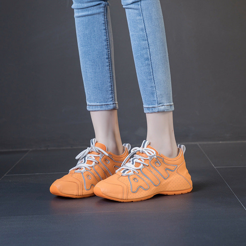 Women's & Men's Autumn Cowhide Thick Bottom Color Matching Casual Shoes