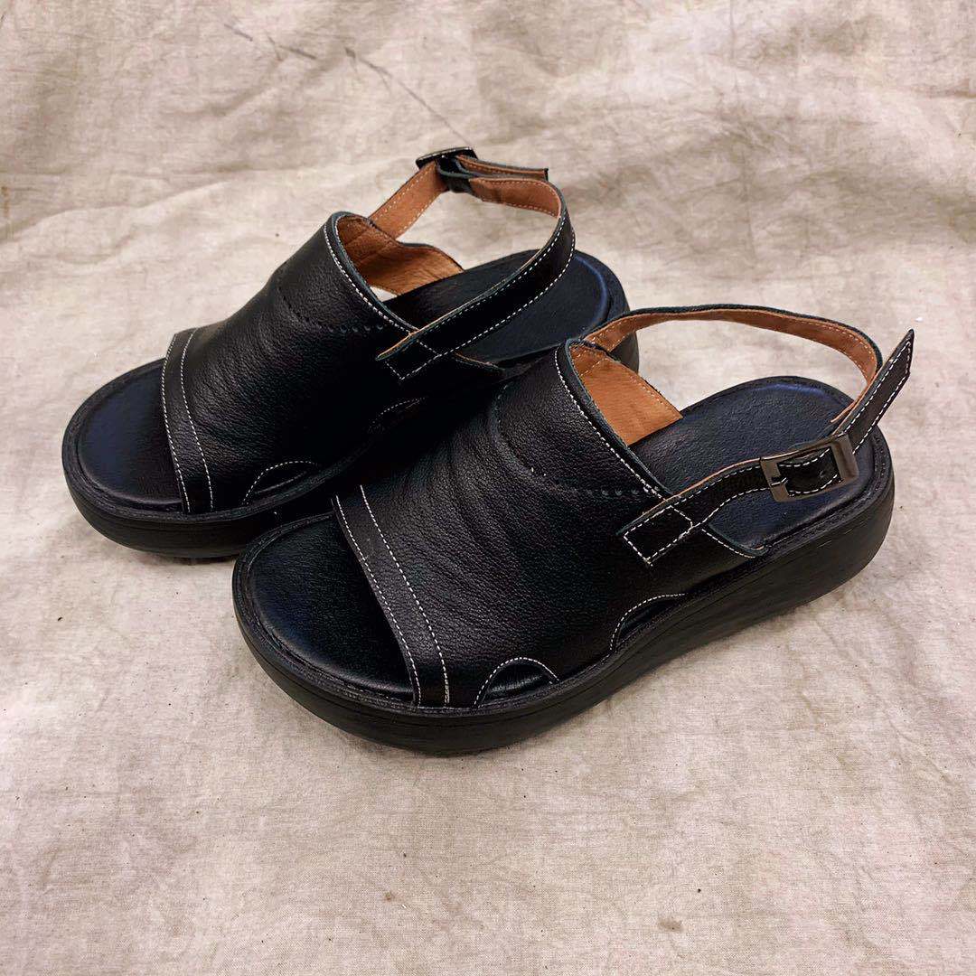 Women's Cowhide Trendy Soft Bottom Sister Flat Sandals