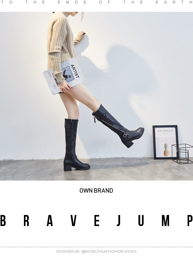 Women's Korean Chunky Long Knight High Leg Boots