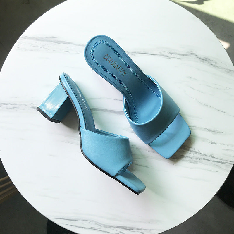 Women's Chunky Slingback Street Square Toe High Sandals