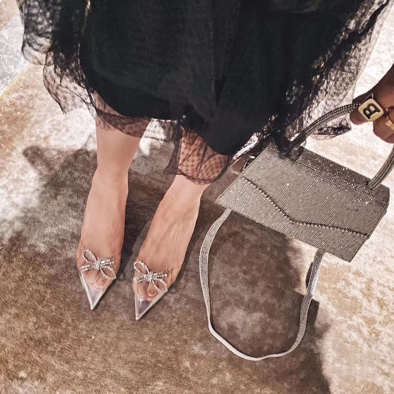 Pointed Fairy Style Crystal Transparent High Sandals