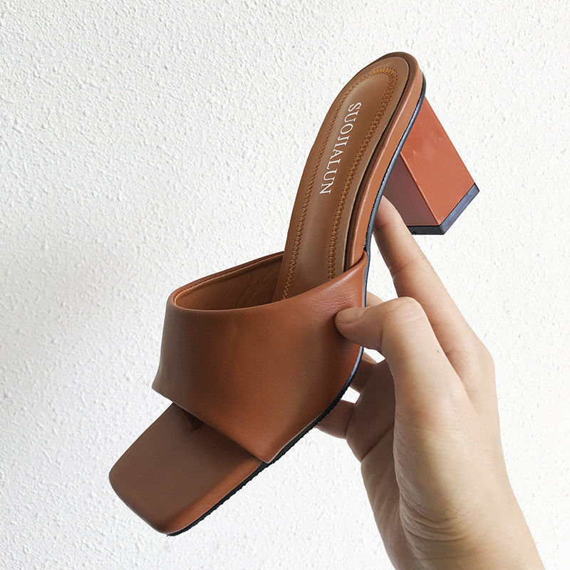 Women's Chunky Slingback Street Square Toe High Sandals